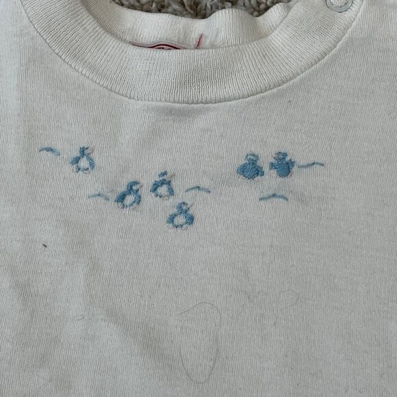 Health-Tex Stantogs Bodysuit White Blue Penguins Embroidery 6 Months - Picture 5 of 6